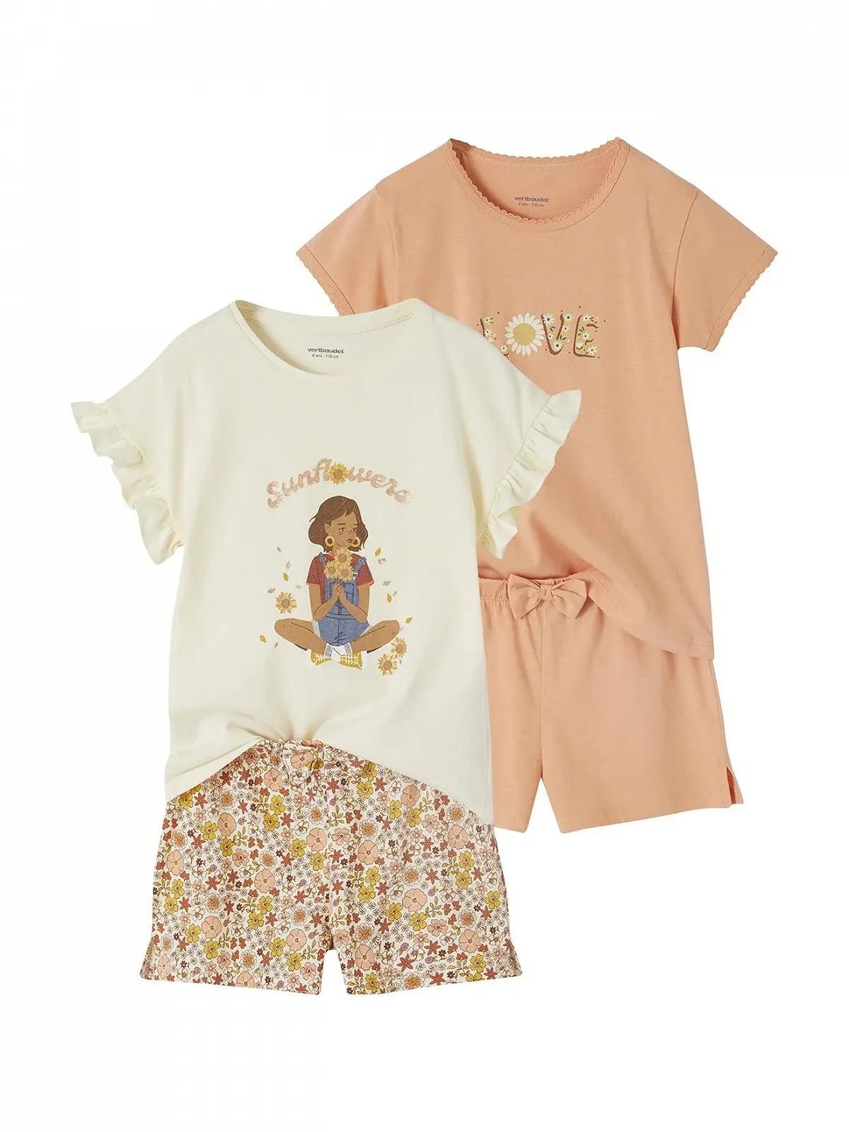 Комплект піжам VERTBAUDET, 2 шт., з ребристого трикотажу для дівчаток, короткий, фото №1 Комплект піжам VERTBAUDET, 2 шт., з ребристого трикотажу для дівчаток, короткий, фото №1