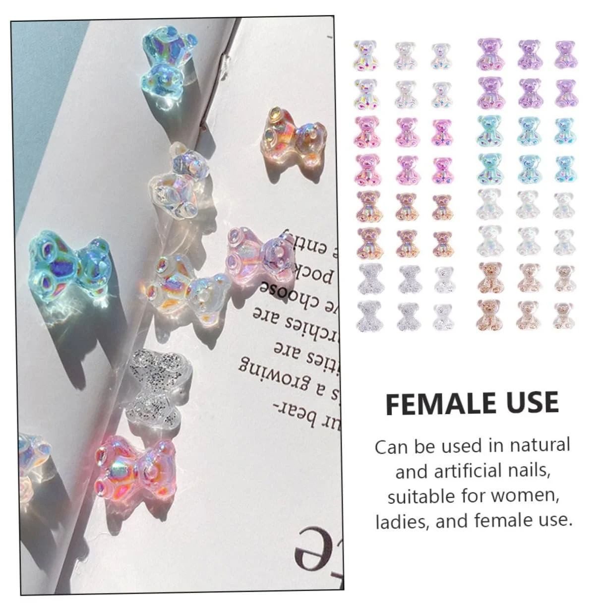 Украшения для ногтей Мишки Healeved 96 шт., стразы, подвески, бусины, маникюр, смола, фото №3