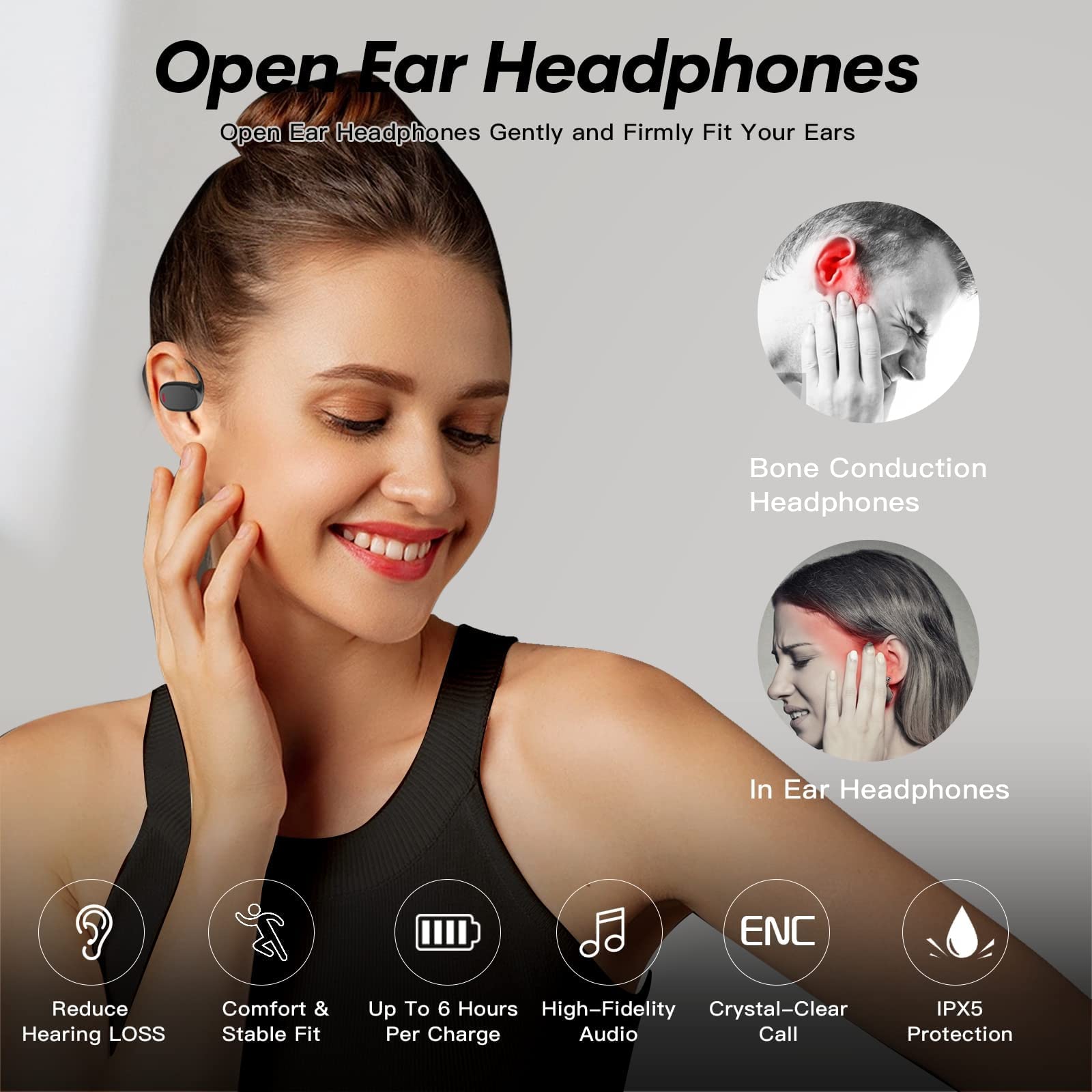 Навушники Open Wireless Bluetooth Air Line Bone Sound з мікрофоном чорні, фото №4