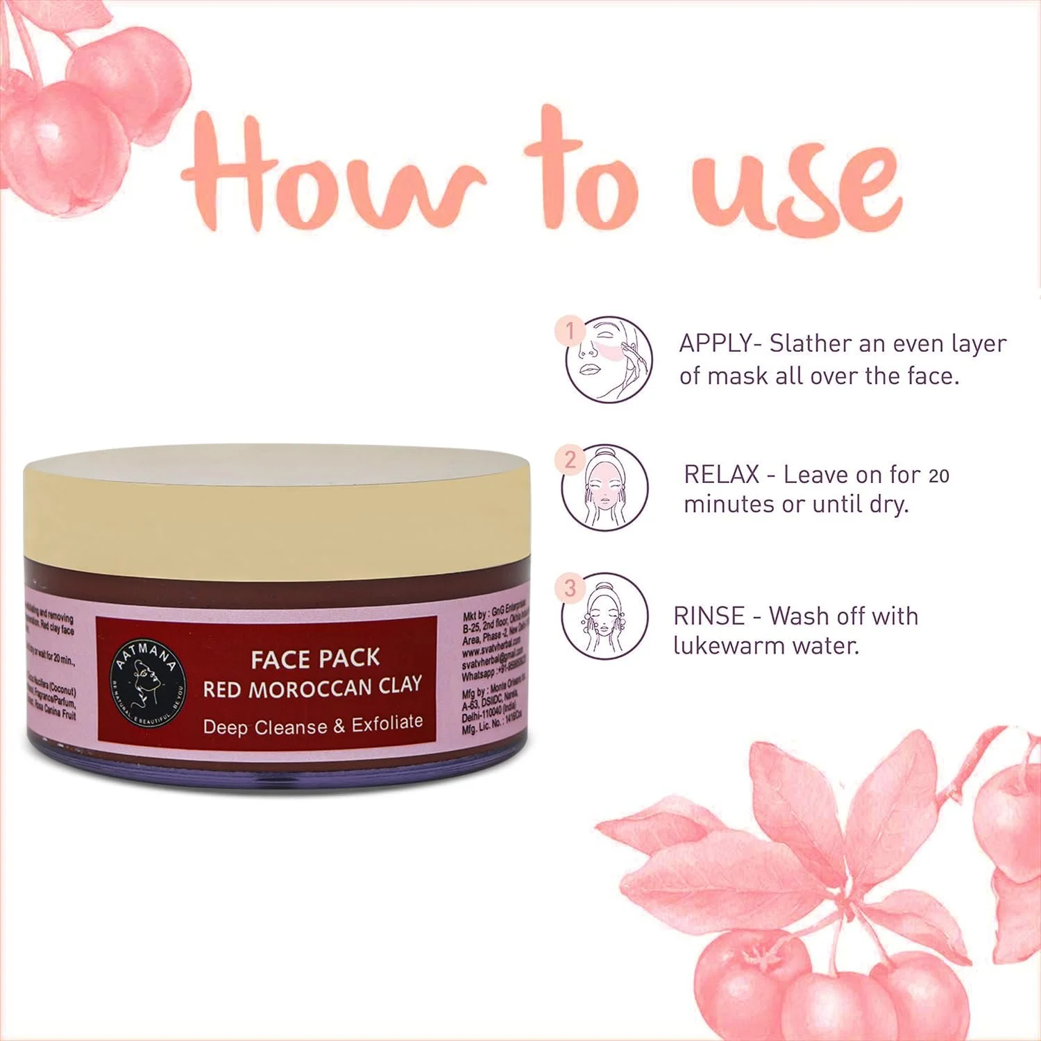 Маска для обличчя AATMANA Red Moroccan Clay, для пружності шкіри, 250 грам, фото №4