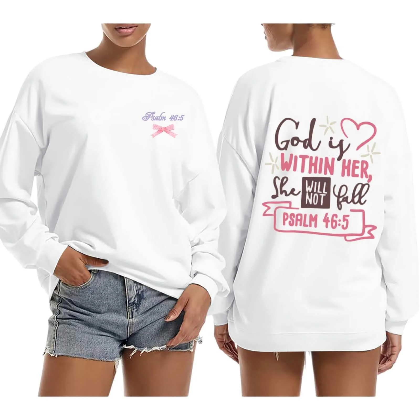 Женский свитшот V-образный/круглый вырез Свободный Базовый Удобный Модный, фото №3