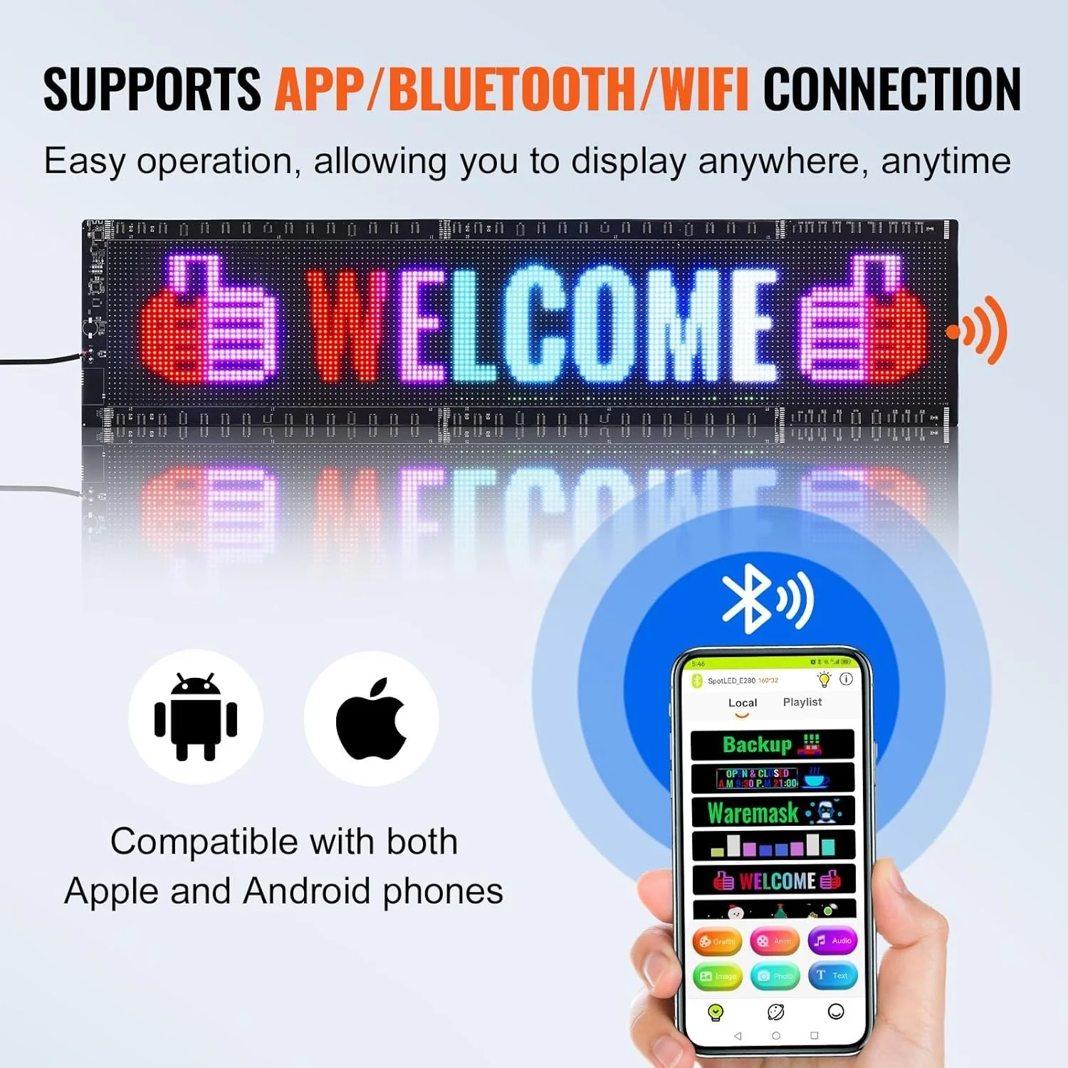 Программируемая LED-вывеска VEVOR Black, фото №4