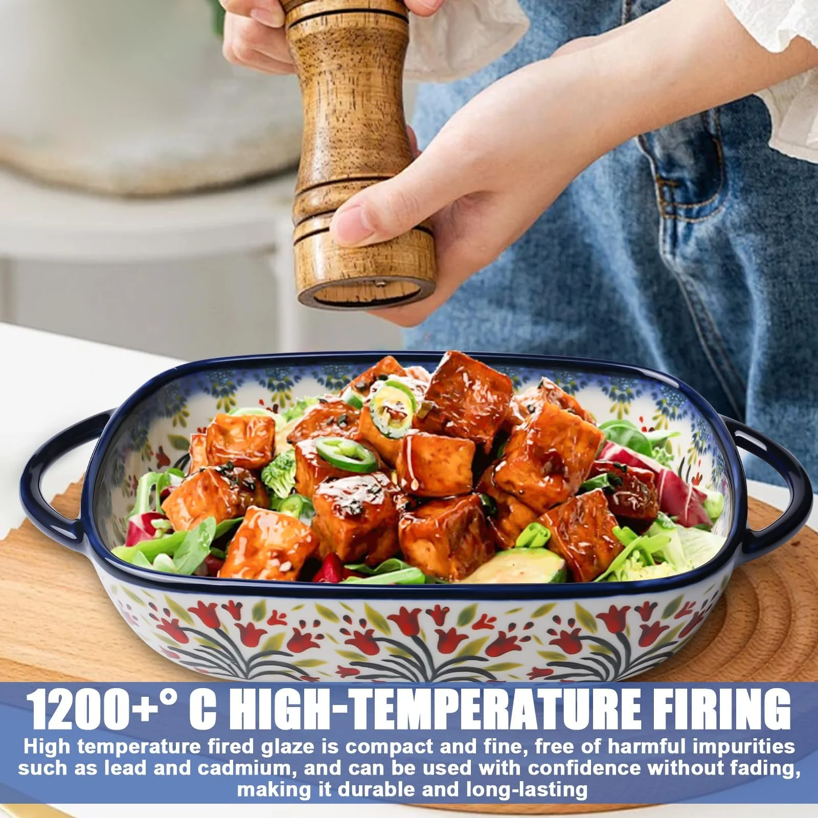 Форма для запекания керамическая прямоугольная для лазаньи с ручками 23,5 x 13 x 5 см, фото №5