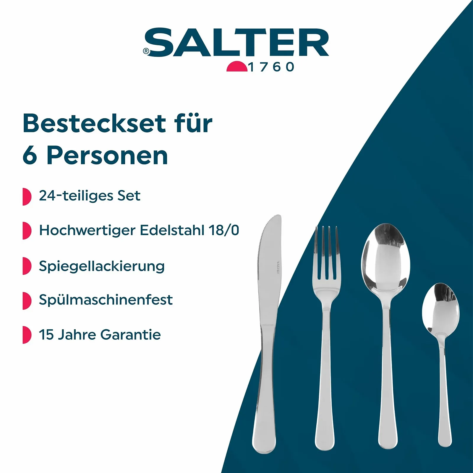 Набір столових приборів Salter Bakewell, 24 предмети, Нержавіюча сталь для 6 персон, фото №2 Набір столових приборів Salter Bakewell, 24 предмети, Нержавіюча сталь для 6 персон, фото №2