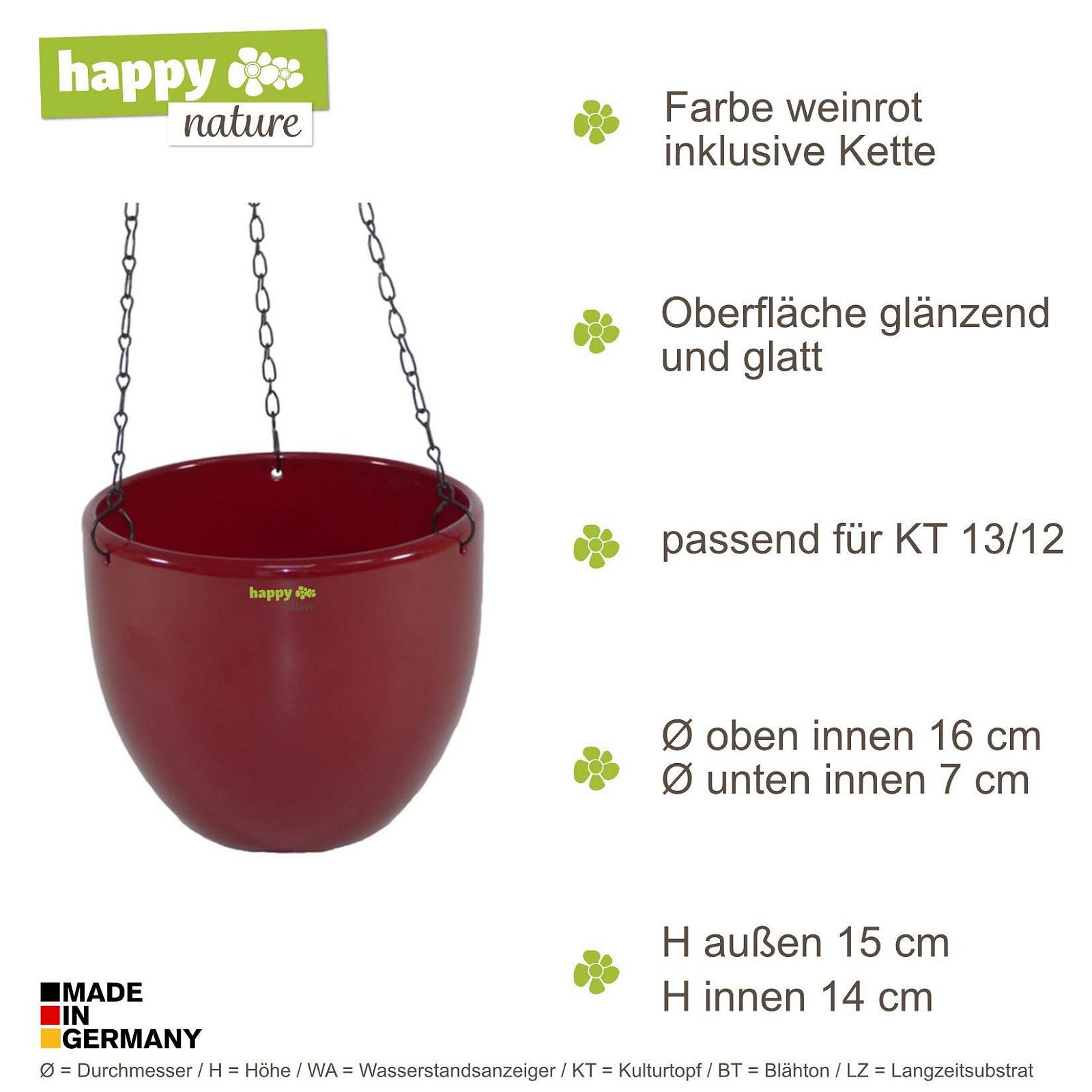 Керамічне підвісне кашпо для гідропоніки happy nature Venus 13/12 17.5 см 15 см Винно-червоний, фото №3