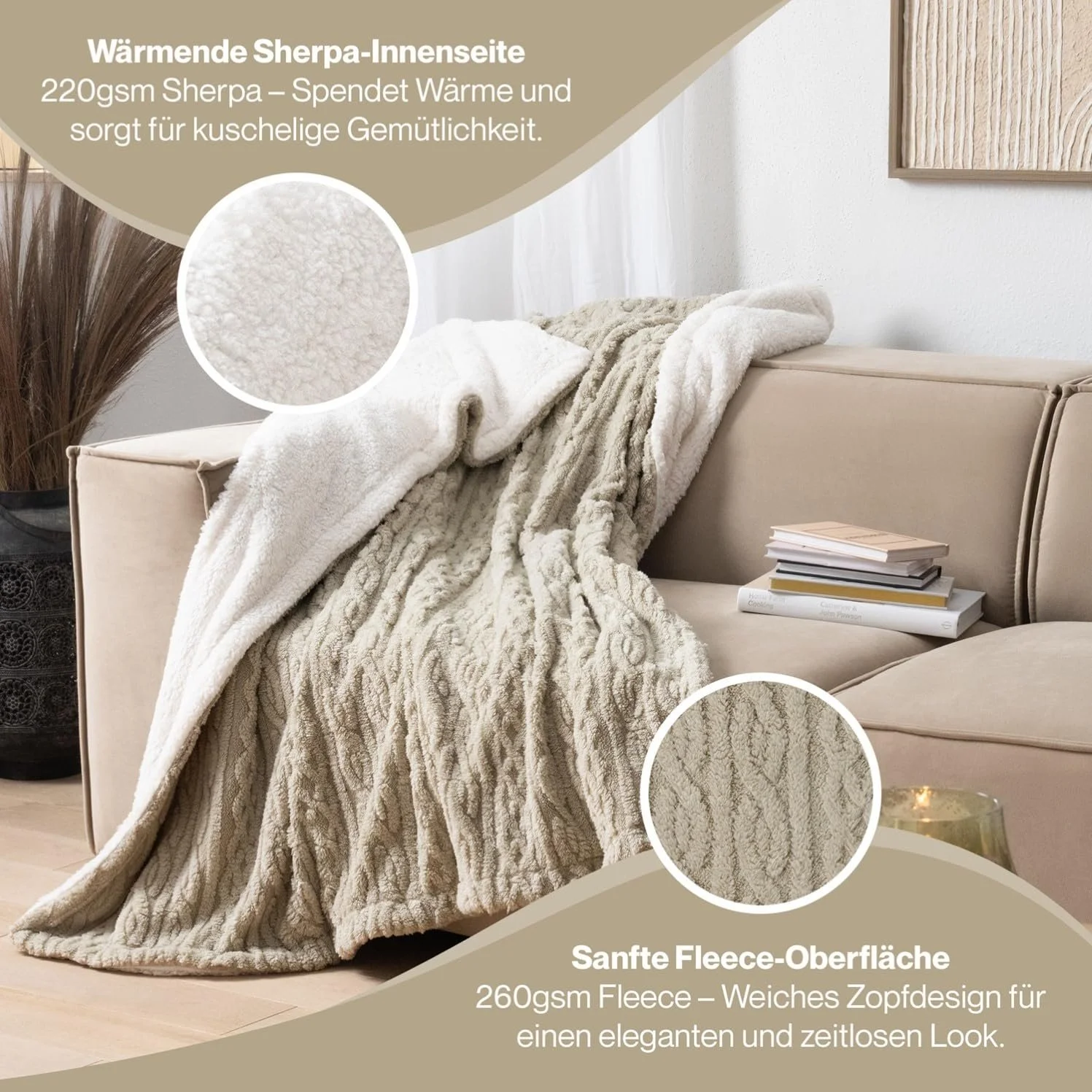 Плед Blumtal Вязаный 150 x 200 см Микрофибра Шерпа Бежевый, фото №5