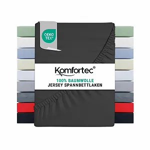Простынь на резинке Komfortec Jersey 140 x 200 см, 100% хлопок, антрацит - Фото 1