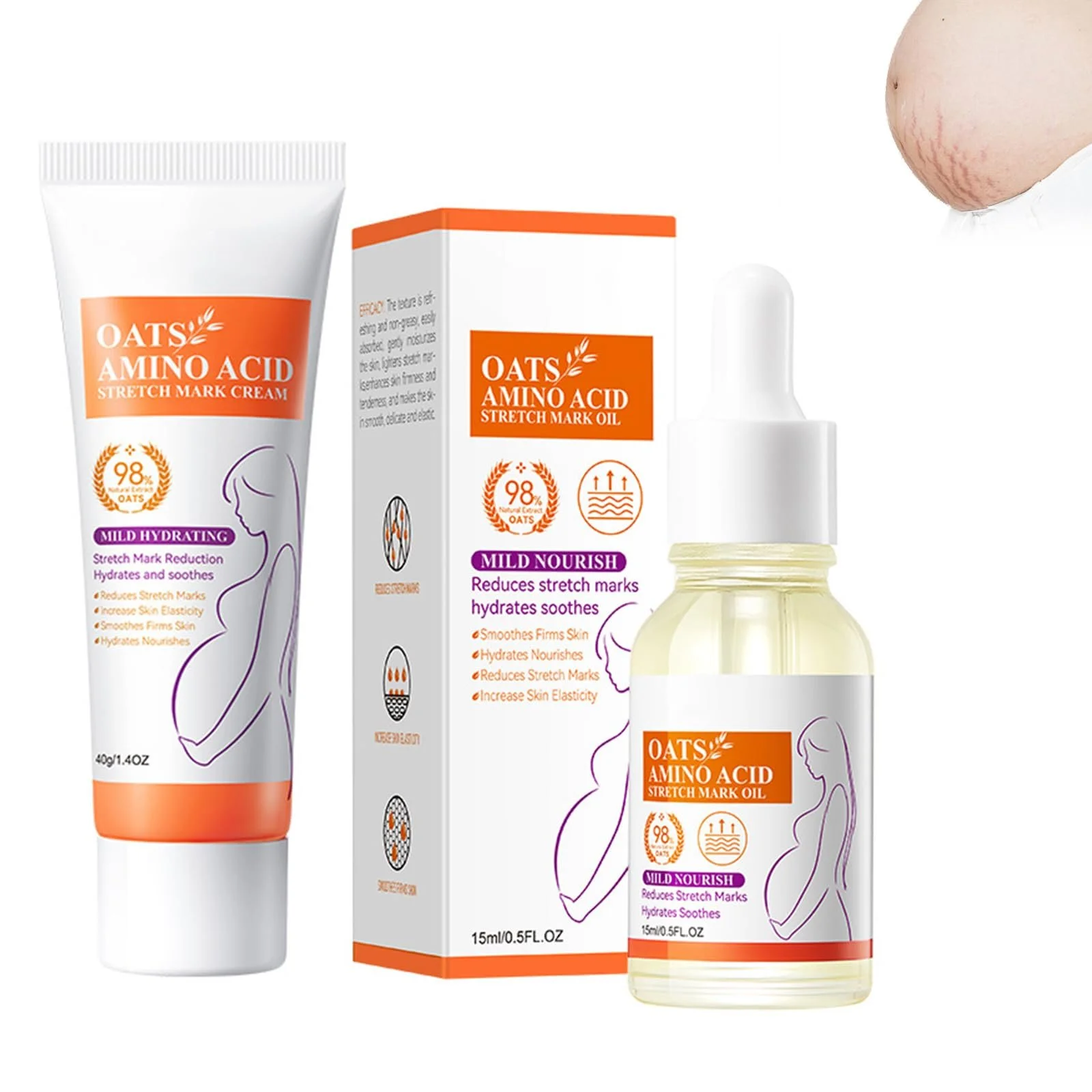 Крем от растяжек + Масло от растяжек, с овсом, крем для устранения, укрепляет эластичность кожи и улучшает вид растяжек и шрамов, фото №1 Крем от растяжек + Масло от растяжек, с овсом, крем для устранения, укрепляет эластичность кожи и улучшает вид растяжек и шрамов, фото №1