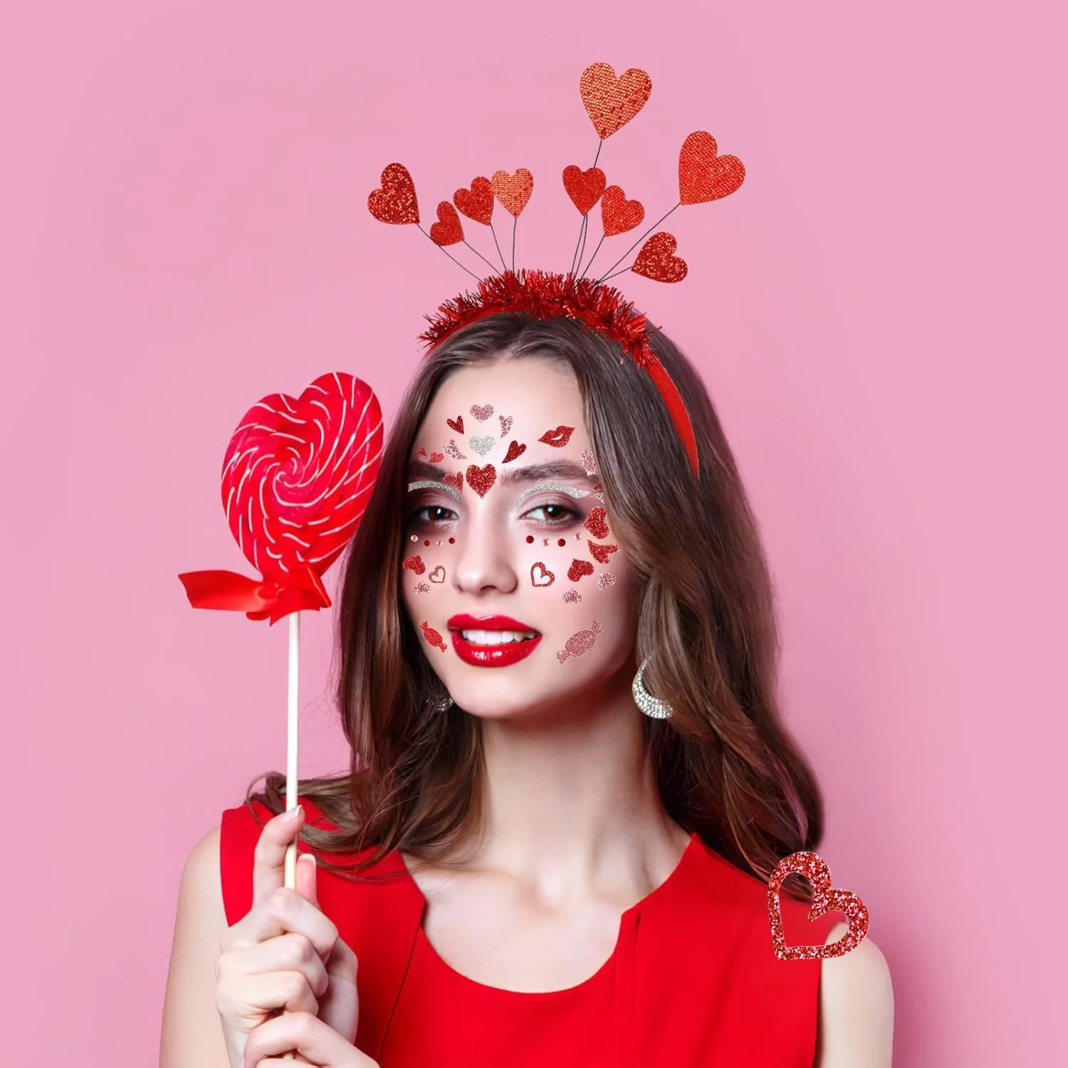 Обруч для волосся Серце Гліттер Червоний, фото №7