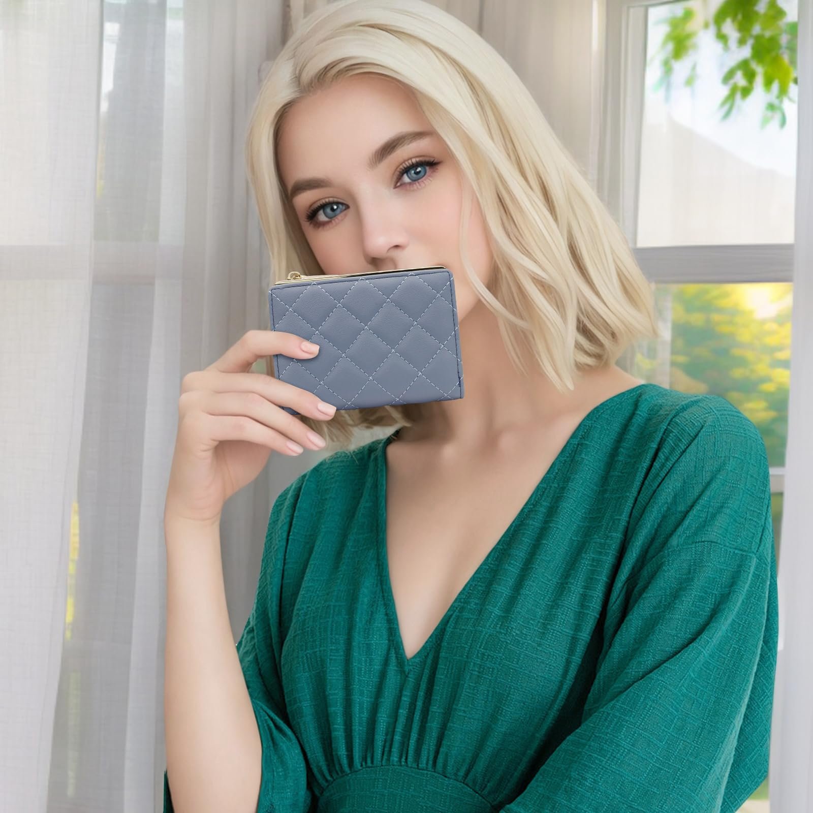 Кошелек FuninCrea Женский Маленький PU Кожаный для карточек с 5 отделениями для карт и отделением для монет на молнии, бифолдер, черный, современный, фото №7