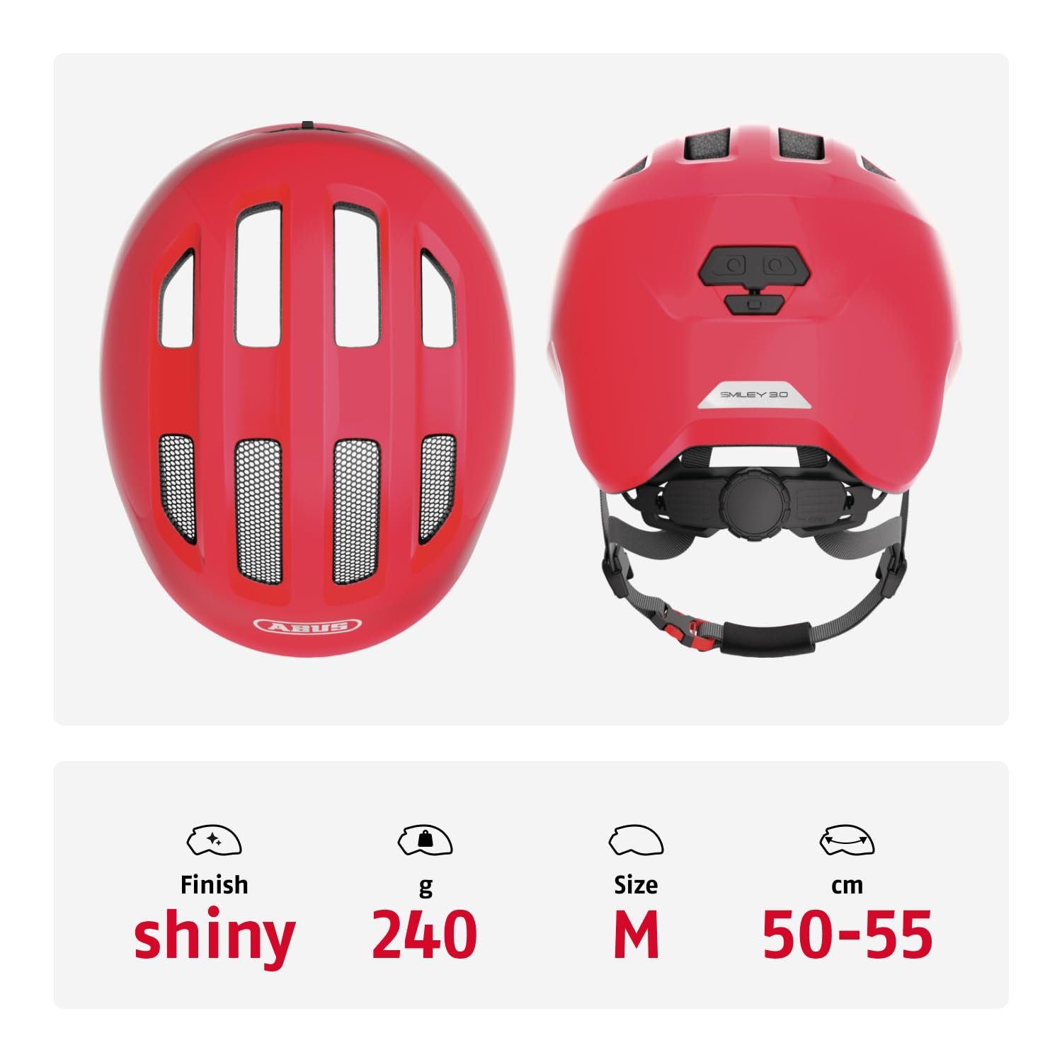 Шолом Велосипедний ABUS Smiley 3.0 M, червоний глянцевий, фото №3
