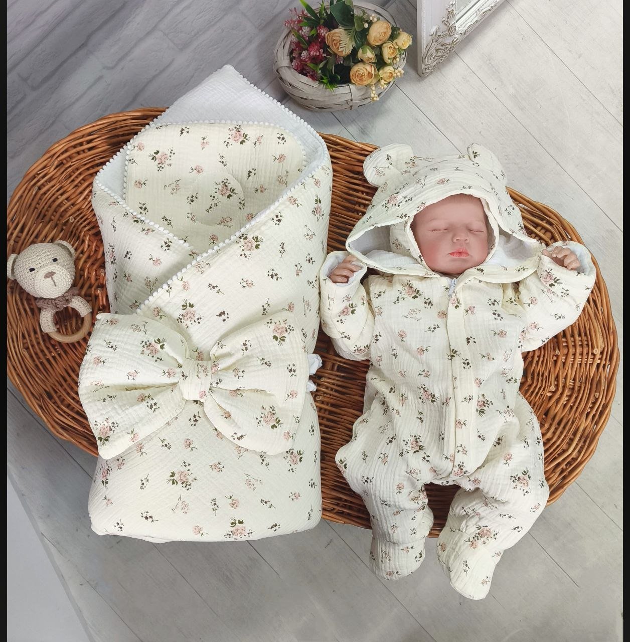 Демисезонный-летний комплект для новорожденного, бежевый, фото №1