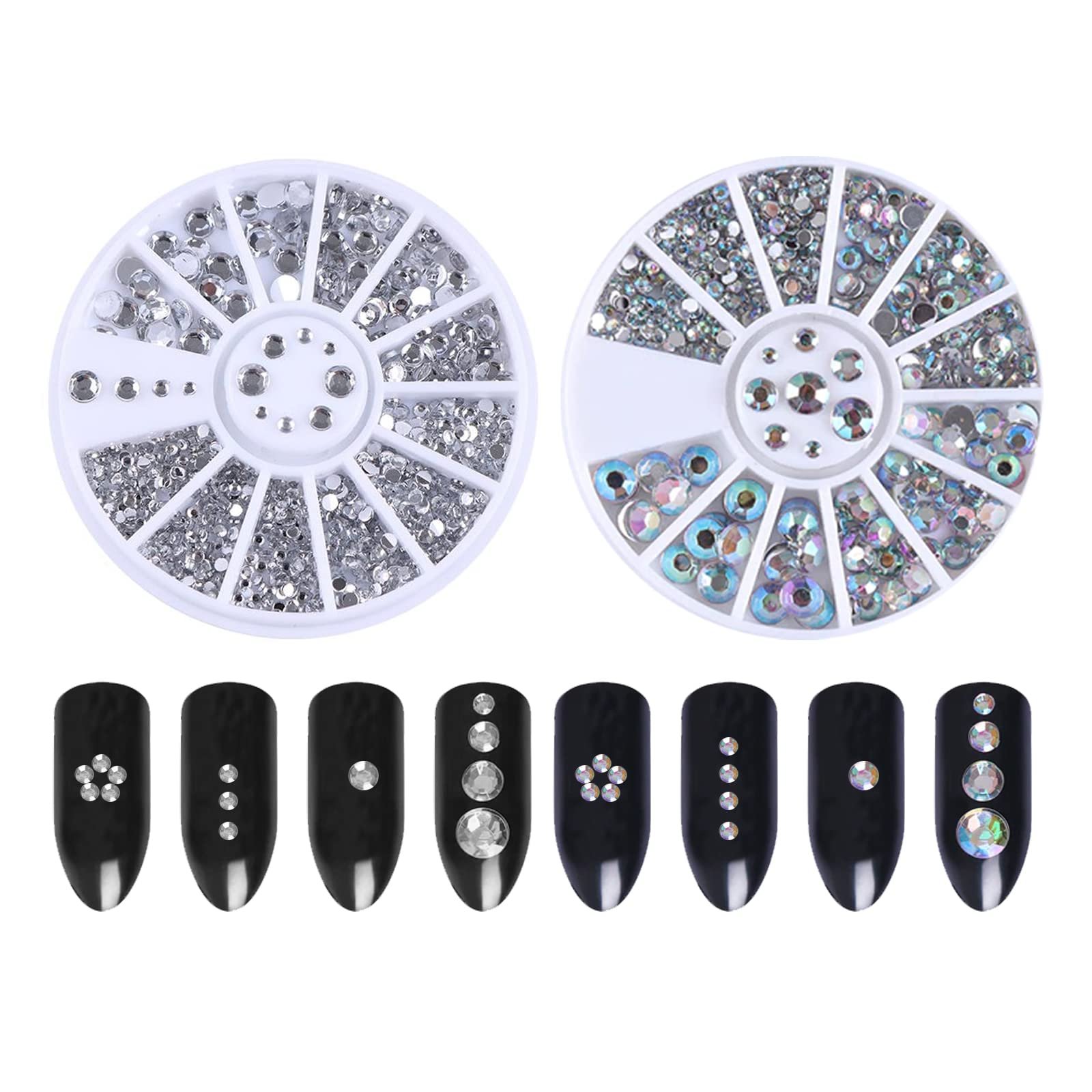 Стразы для ногтей Серебристые AB и хрустальные стразы разных размеров (2 коробки), фото №1