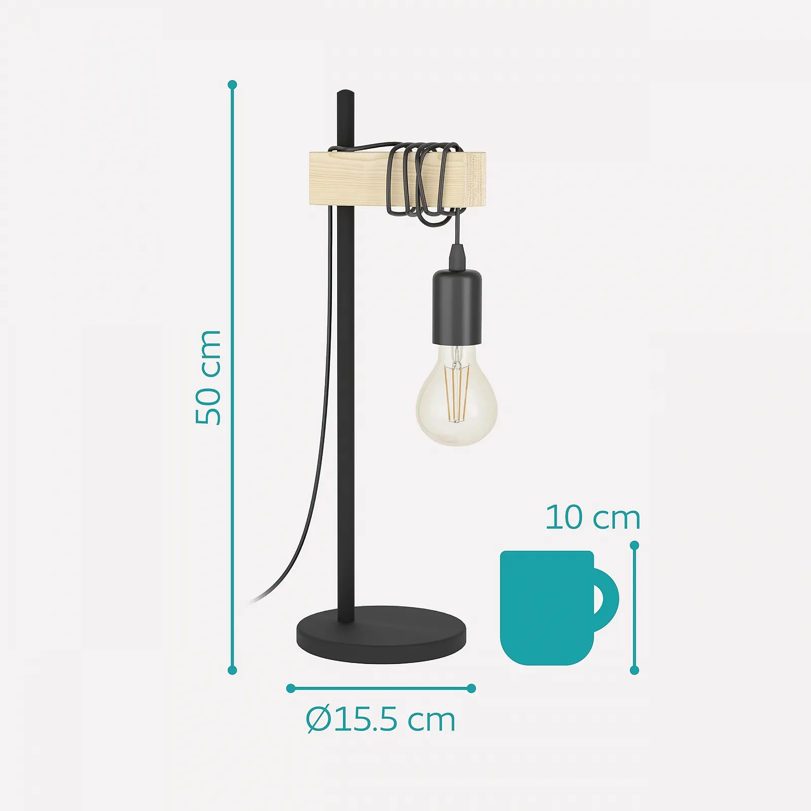 Настільна лампа EGLO Townshend на 1 лампу Індустріальний дизайн Чорна, Коричнева, фото №5