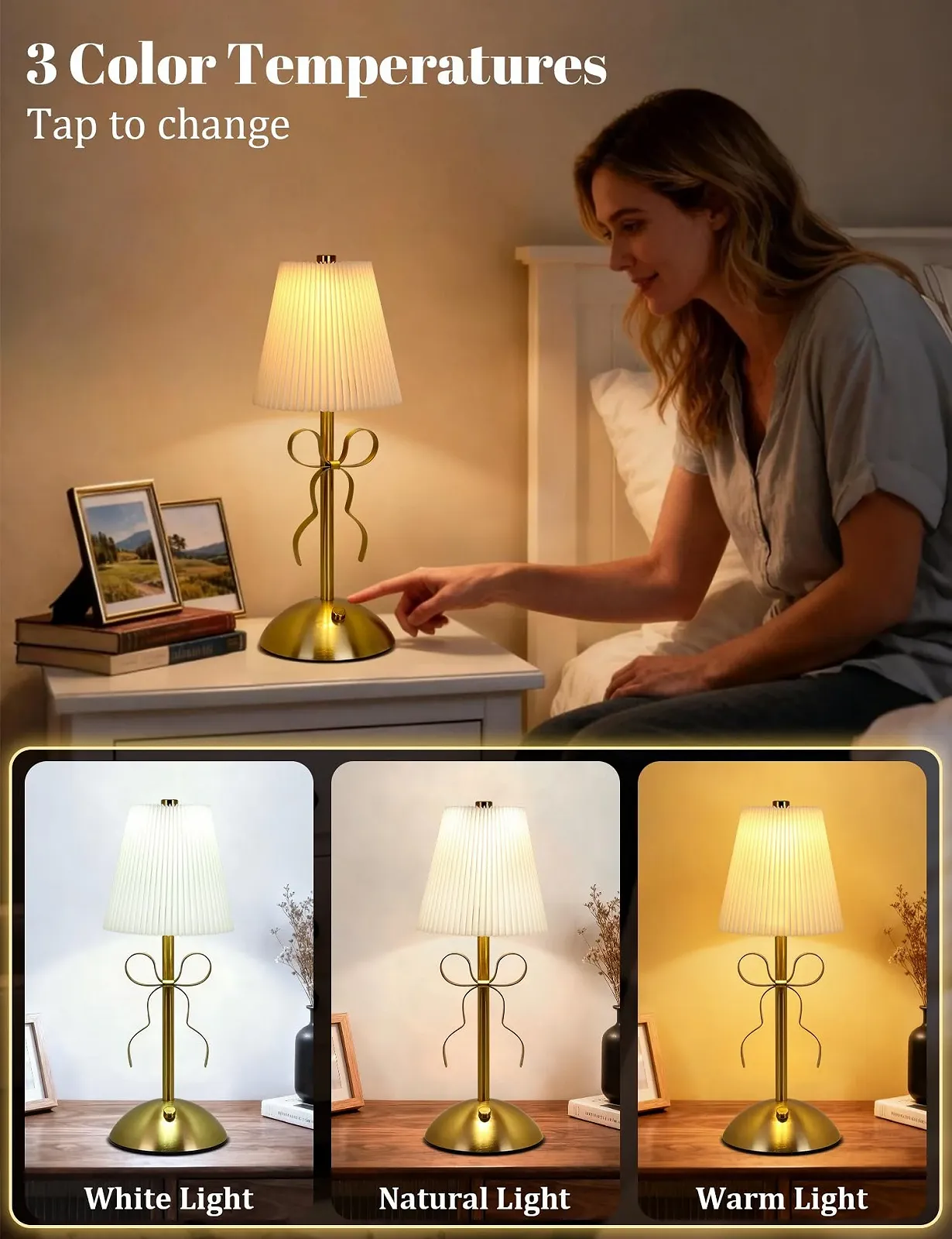Настільна лампа Vintage Portable Wireless LED 3 Colours Dimmable Gold, фото №2