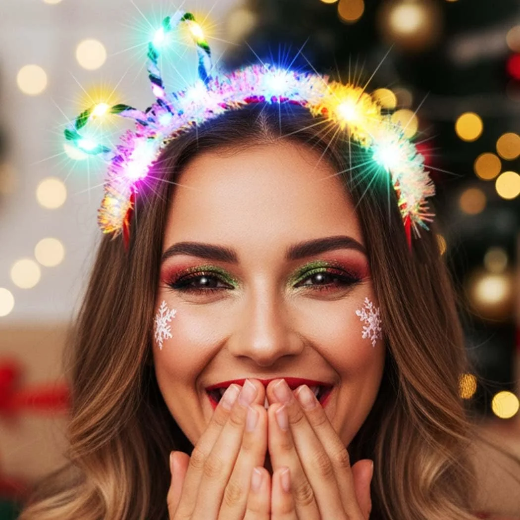 Різдвяна Обруч Reaky з червоним бантом, блискучі різдвяні аксесуари для волосся для жінок, фото №7