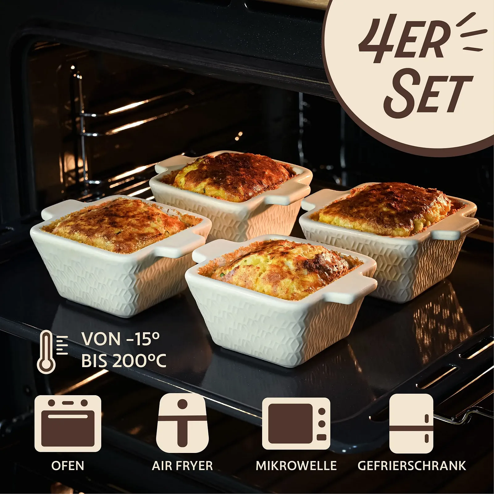 Формы для суфле Praknu набор из 4 шт керамические розовые 280 мл квадратные, фото №3