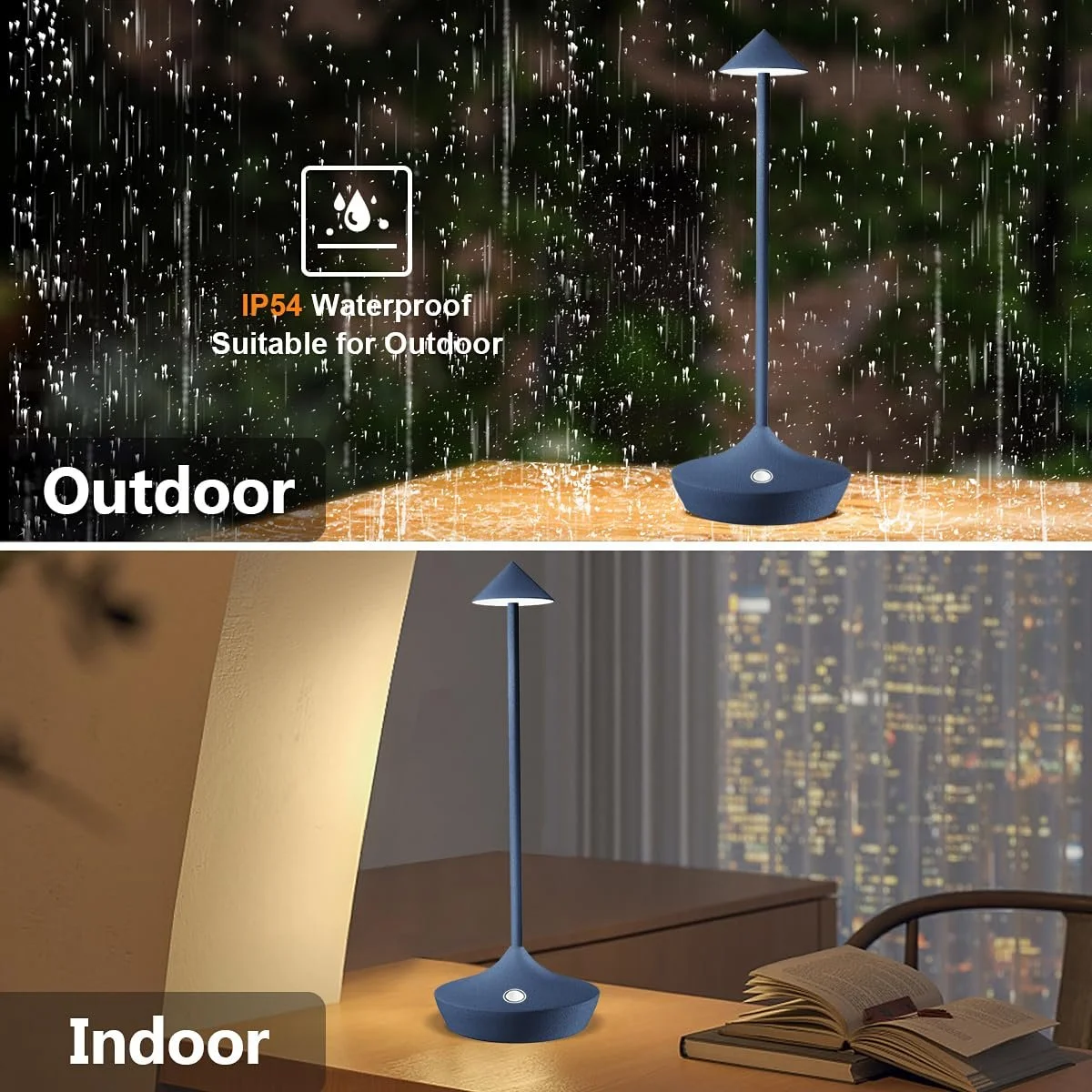 Настільна лампа Hapfish LED акумуляторна бездротова алюмінієва 6000 мАг водонепроникна 2 шт. Синя, фото №4