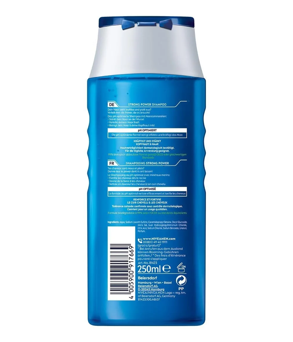 Шампунь NIVEA MEN Strong Power для зміцнення волосся з морськими мінералами, 250 мл, фото №9 Шампунь NIVEA MEN Strong Power для зміцнення волосся з морськими мінералами, 250 мл, фото №9