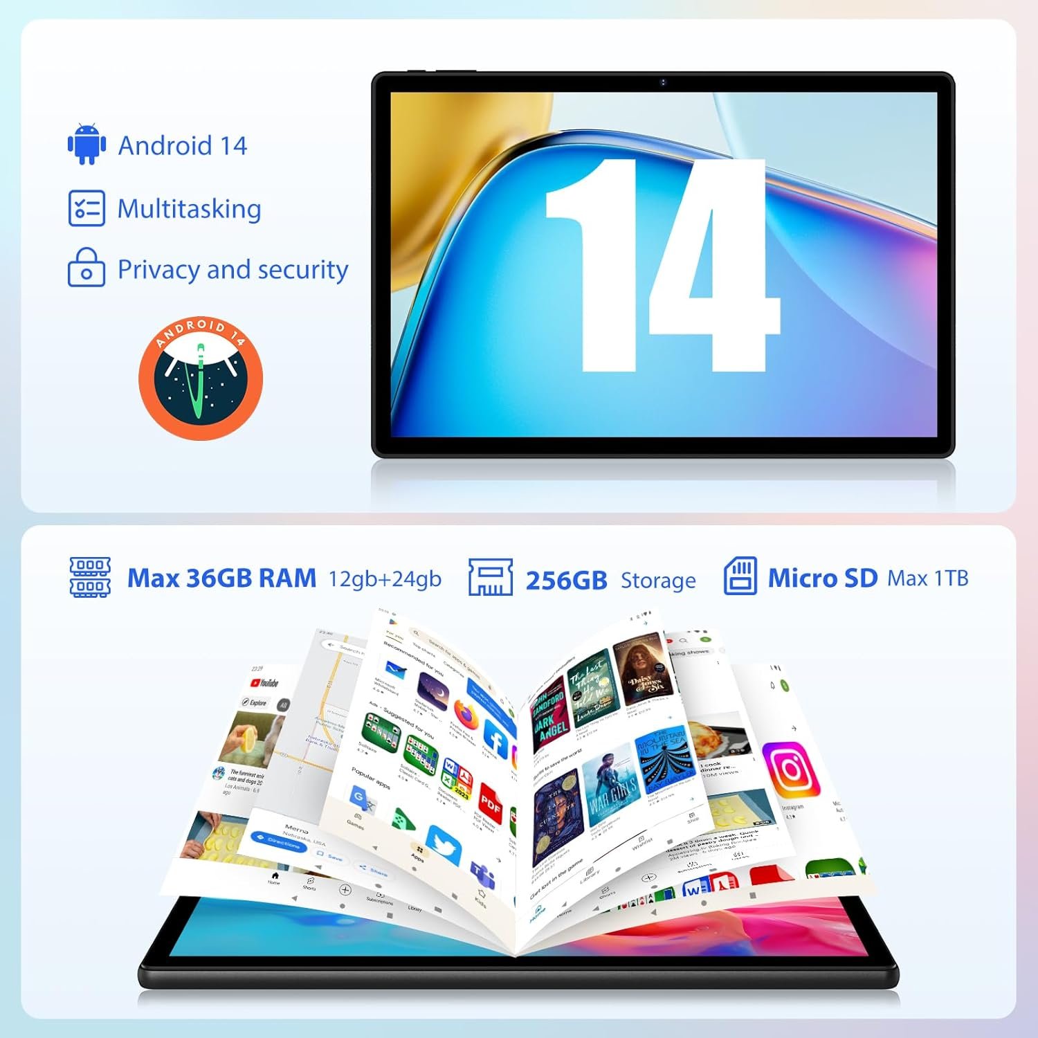 Планшет 13.3" Pixpeak T181 12+24/256Gb 4G 2-SIM 8 ядер Android 14 11580 mAh Чорний, фото №4