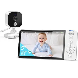 Відеоняня GHB 5 дюймів HD 5000 mAh IPS VOX 4X Zoom Night Vision Temperature 720P Manual Rotation - Фото 1