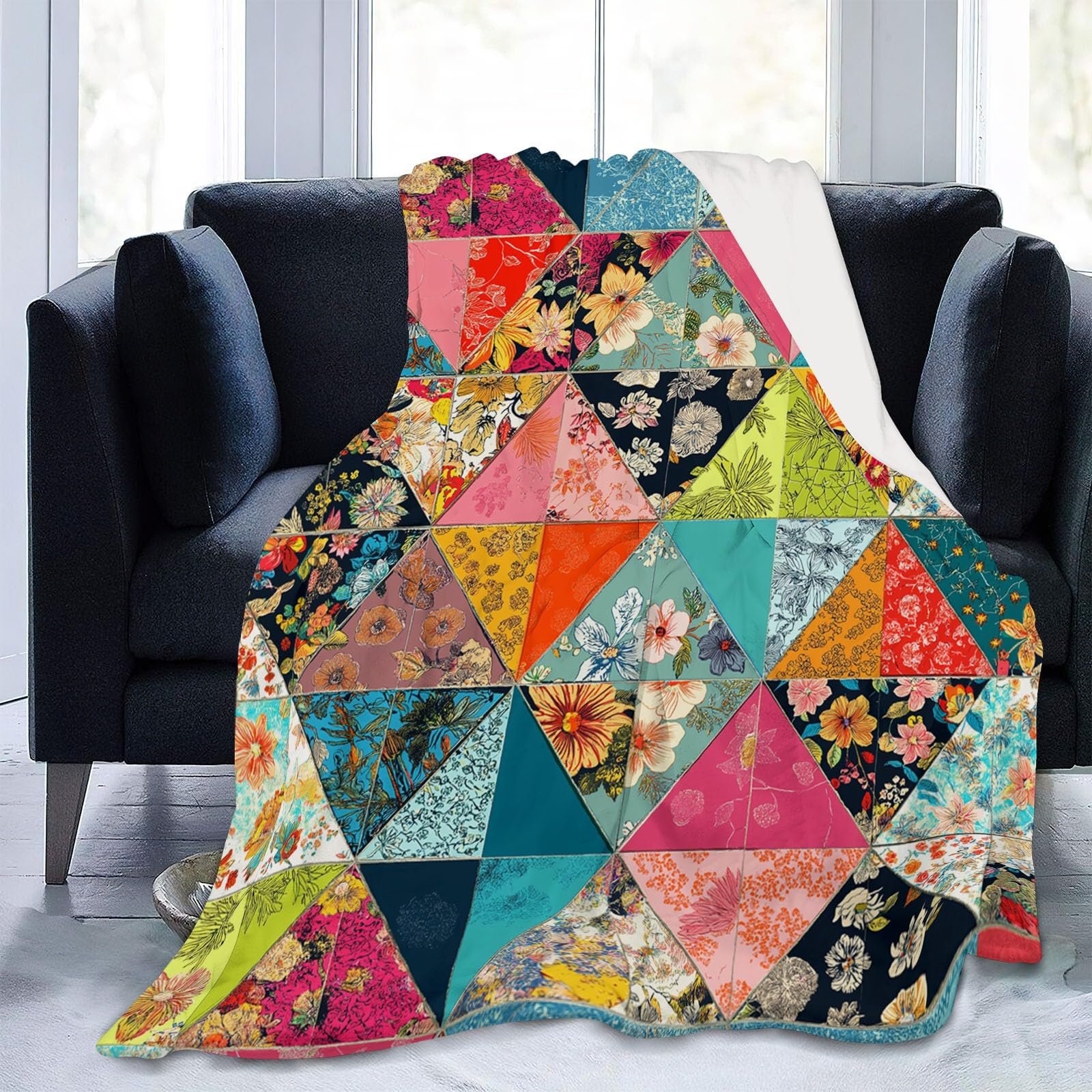 Фланелева Покривало Геометрія Градієнт Кольори Квітковий візерунок, фото №3 Фланелева Покривало Геометрія Градієнт Кольори Квітковий візерунок, фото №3