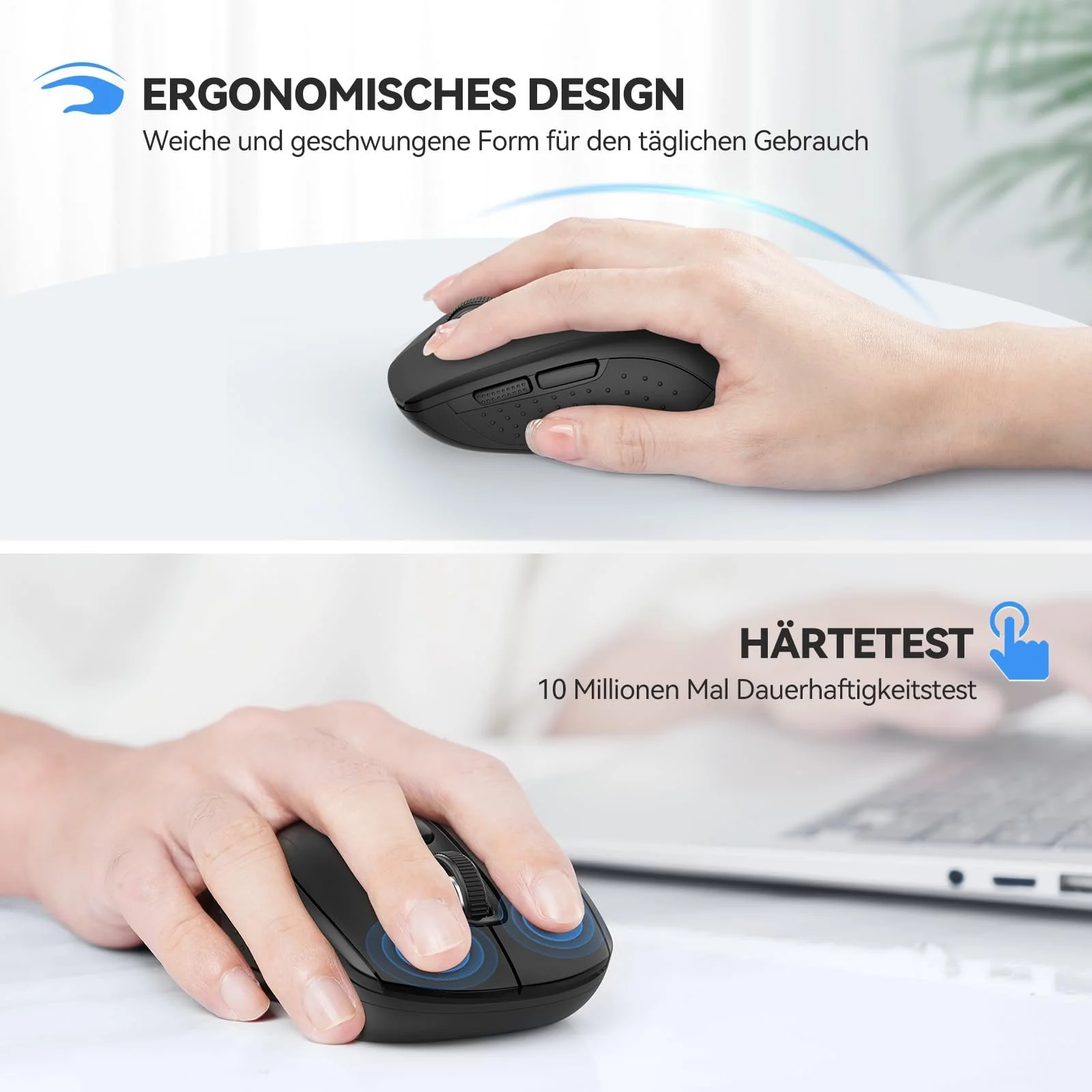 Мышь TECKNET Беспроводная Bluetooth Tri-Mode BT 5.0/3.0+2.4G Эргономичная Портативная Черный, фото №4