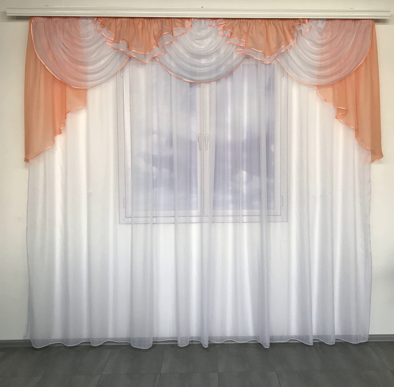 Готовий ламбрекен легкий із шифону ALBO 300x120 cm Персиковий (L-K3-30), фото №1