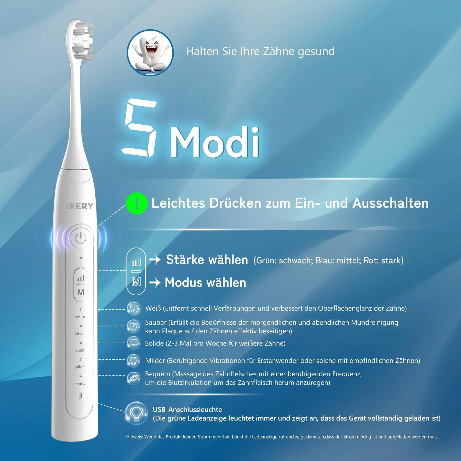 Звуковая электрическая зубная щетка IKERY 5 режимов, фото №2