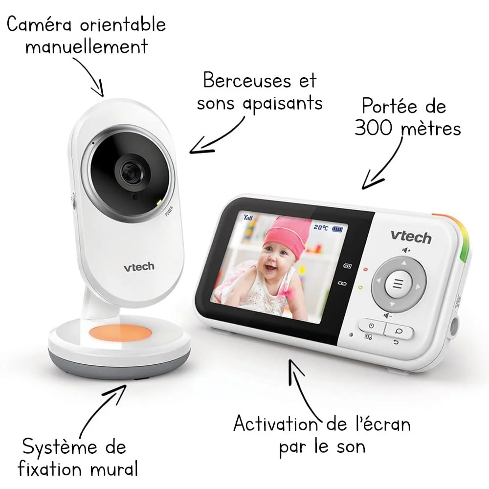 Відеоняня Vtech BM3254 2.8 дюйма LCD нічник колискові двосторонній зв'язок біла, фото №2