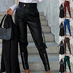 ORANDESIGNE Женские зауженные  из ПУ кожи, леггинсы с высокой талией, облегающиеДля отдыха, вечеринок,  из искусственной кожи synthetic.ua - Фото 1