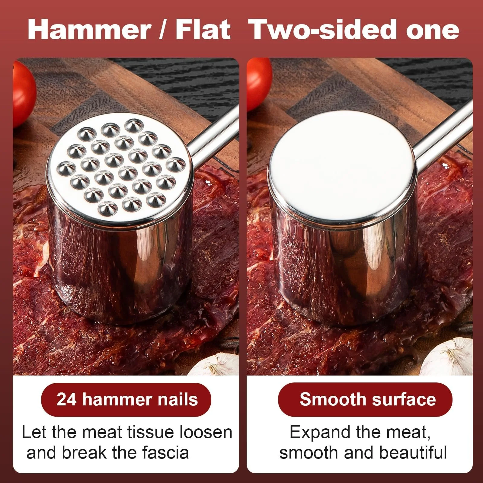 Молоток для мяса Stainless Steel 18/8 двухсторонний с эргономичной ручкой можно мыть в посудомоечной машине, фото №2 Молоток для мяса Stainless Steel 18/8 двухсторонний с эргономичной ручкой можно мыть в посудомоечной машине, фото №2