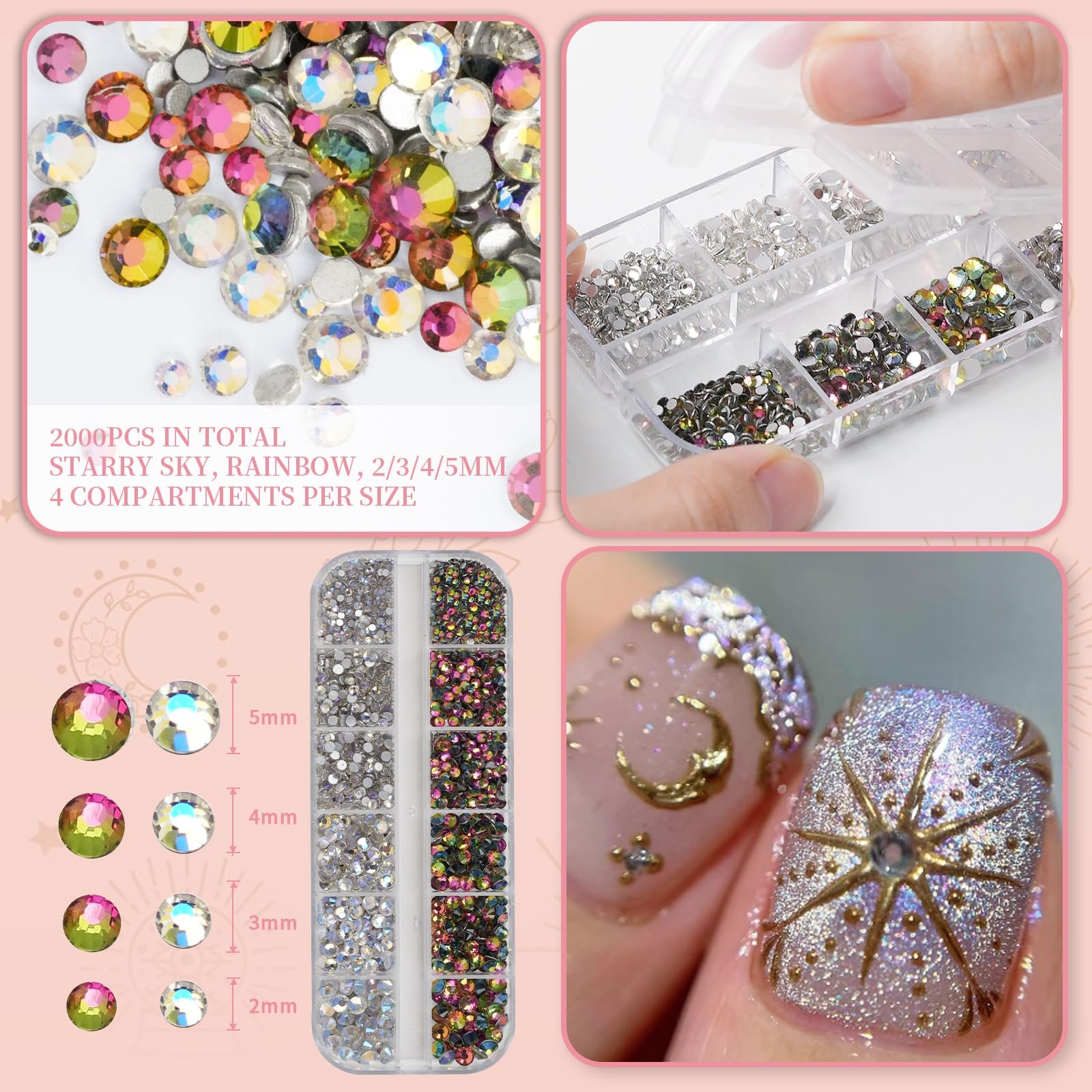 Стразы для ногтей 6000 штук, разных размеров, кристаллы AB, инструменты для дизайна ногтей, ручка для расстановки страз, акриловые бриллианты для ногтей, одежды, лица, фото №3
