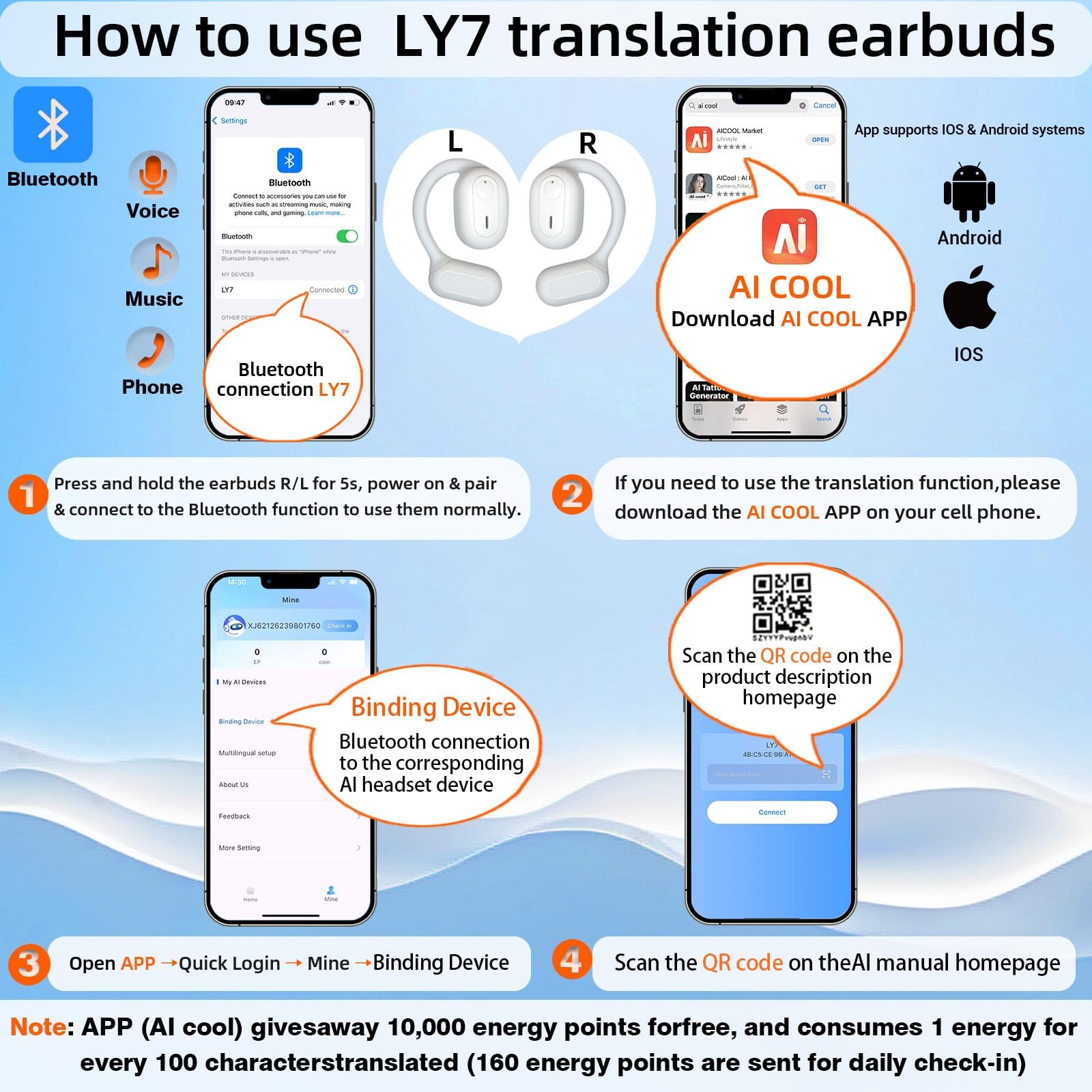 Навушники для перекладу Мов Ai 144+ Мов Bluetooth 5.4 для iOS та Android для подорожей, бізнесу та навчання, фото №3