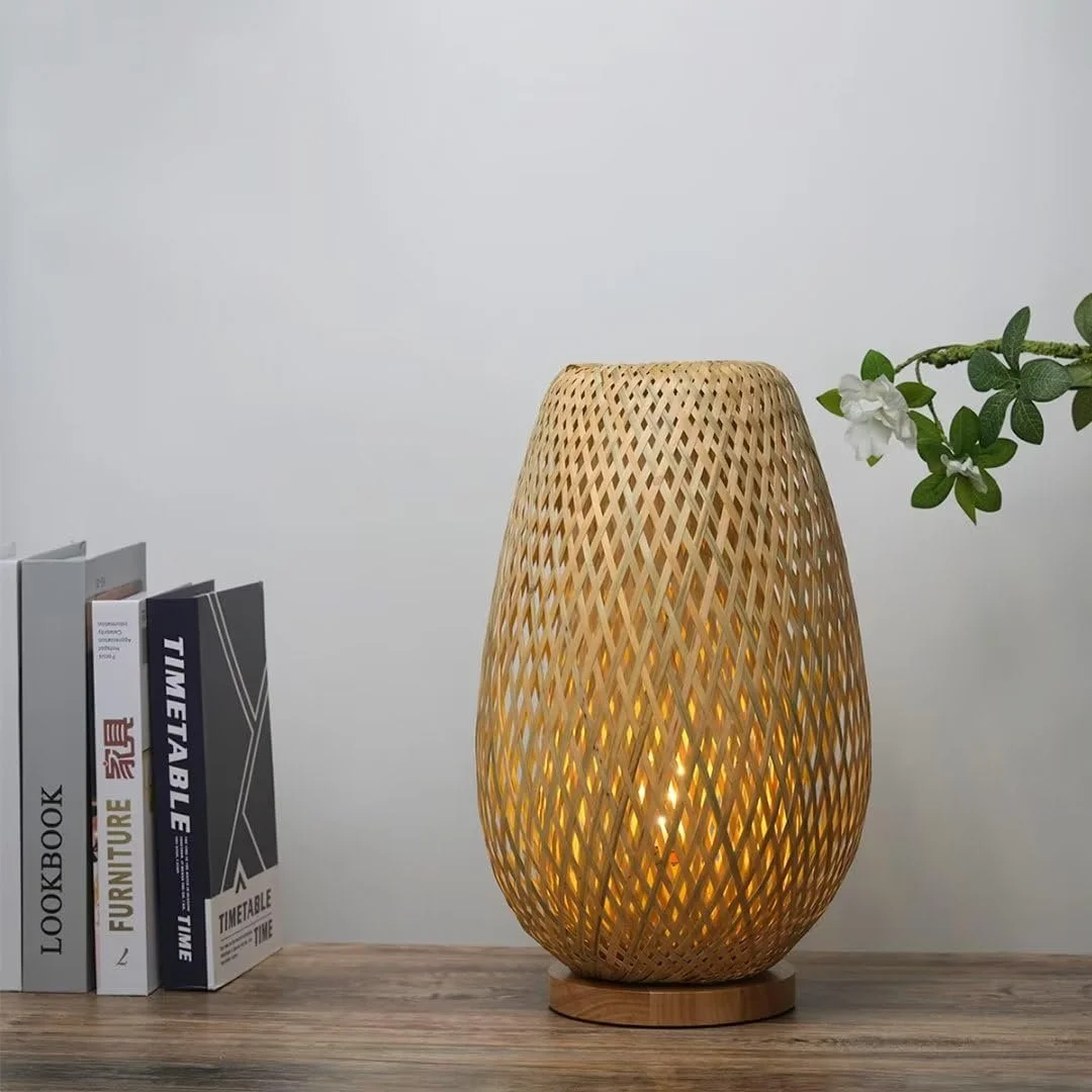 Настільна лампа Bamboo Fabric Style 2 бамбуковий абажур кнопковий перемикач, фото №2