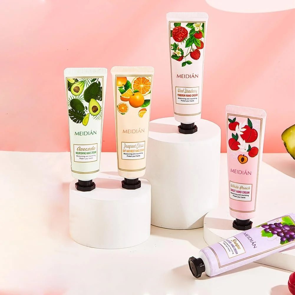 Крем для рук Mini Christmas Набір різдвяних кремів для рук 5 штук Малина, апельсин, білий персик, авокадо та фіолетовий виноград, фото №8