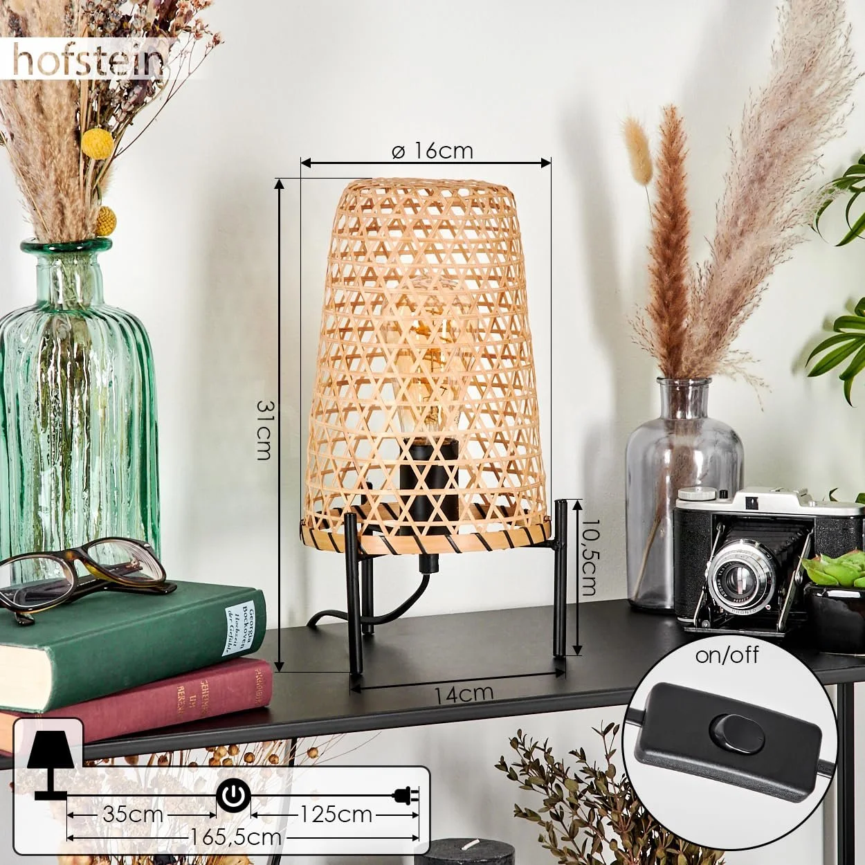 Настільна лампа Bauro Modern Boho Metal/Rattan 1 x E27 Чорний/Натуральний, фото №5