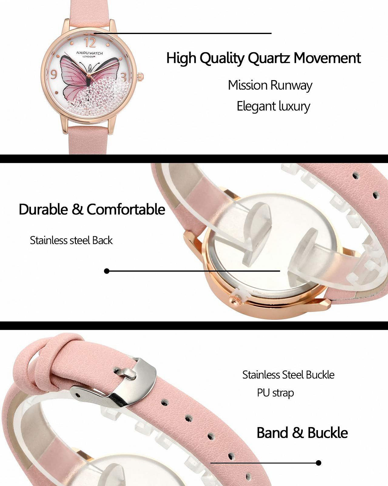 Женские Наручные Часы JSDDE Элегантные Часы Бабочка Кожаный Ремешок Кварцевые Аналоговые Часы со Стразами, фото №5