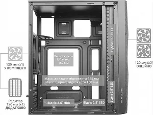 Корпус Mars Gaming MC-1500 Black / без БП / Черный synthetic.ua - Фото 1