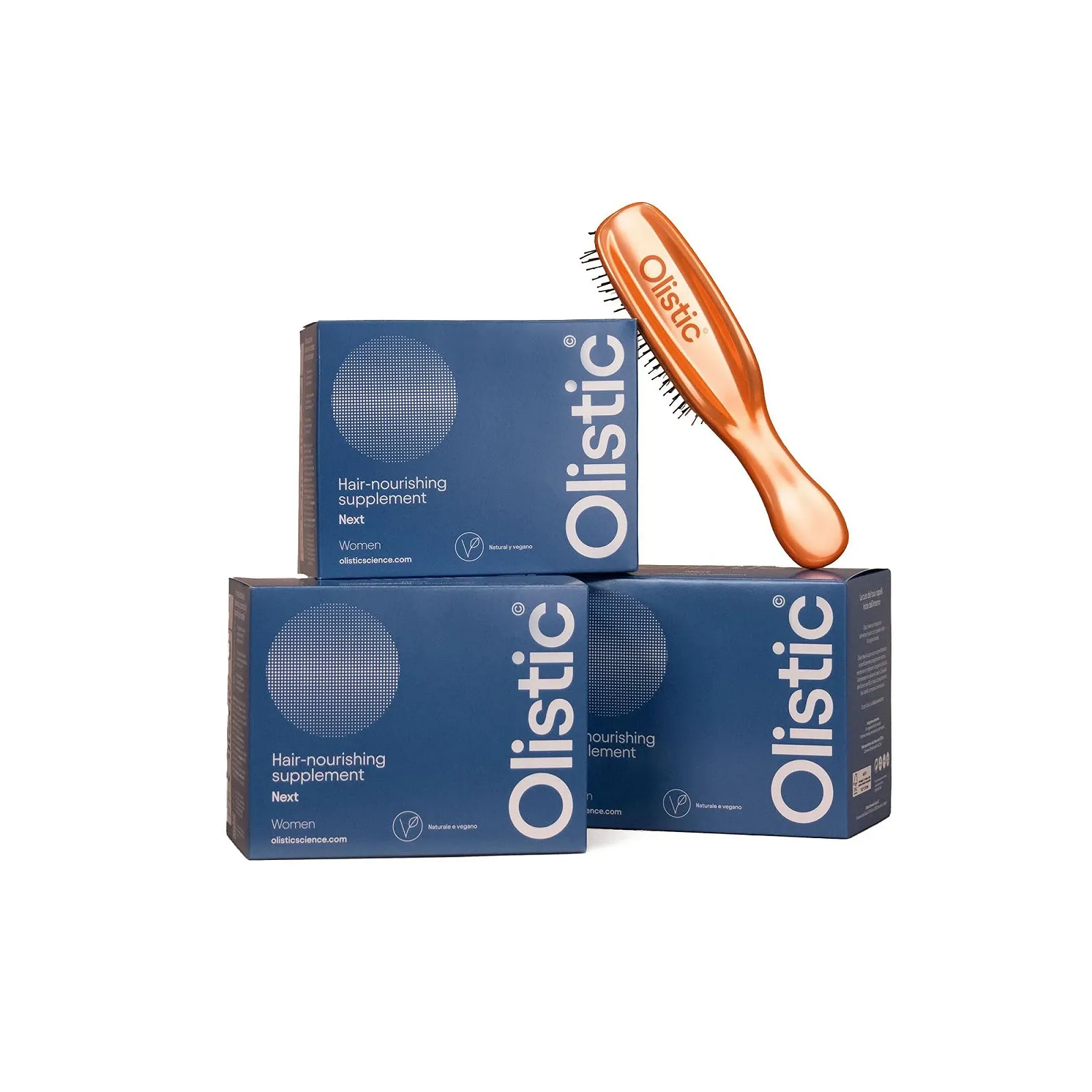 Засіб проти випадіння волосся Olistic WOMEN NEXT, 3 упаковки по 28 ампул + щітка, для жінок 50+, зміцнює волосся, фото №1