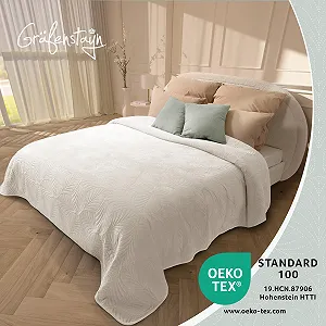 Покривало Gräfenstayn Premium 170 x 210 см Листяний візерунок Кремовий synthetic.ua - Фото 1