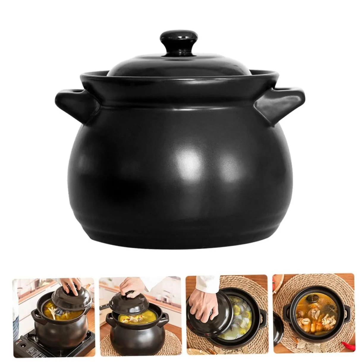 Горщик керамічний для дому чорний для тушкування курки та рису довговічний з рівномірним нагріванням, фото №9