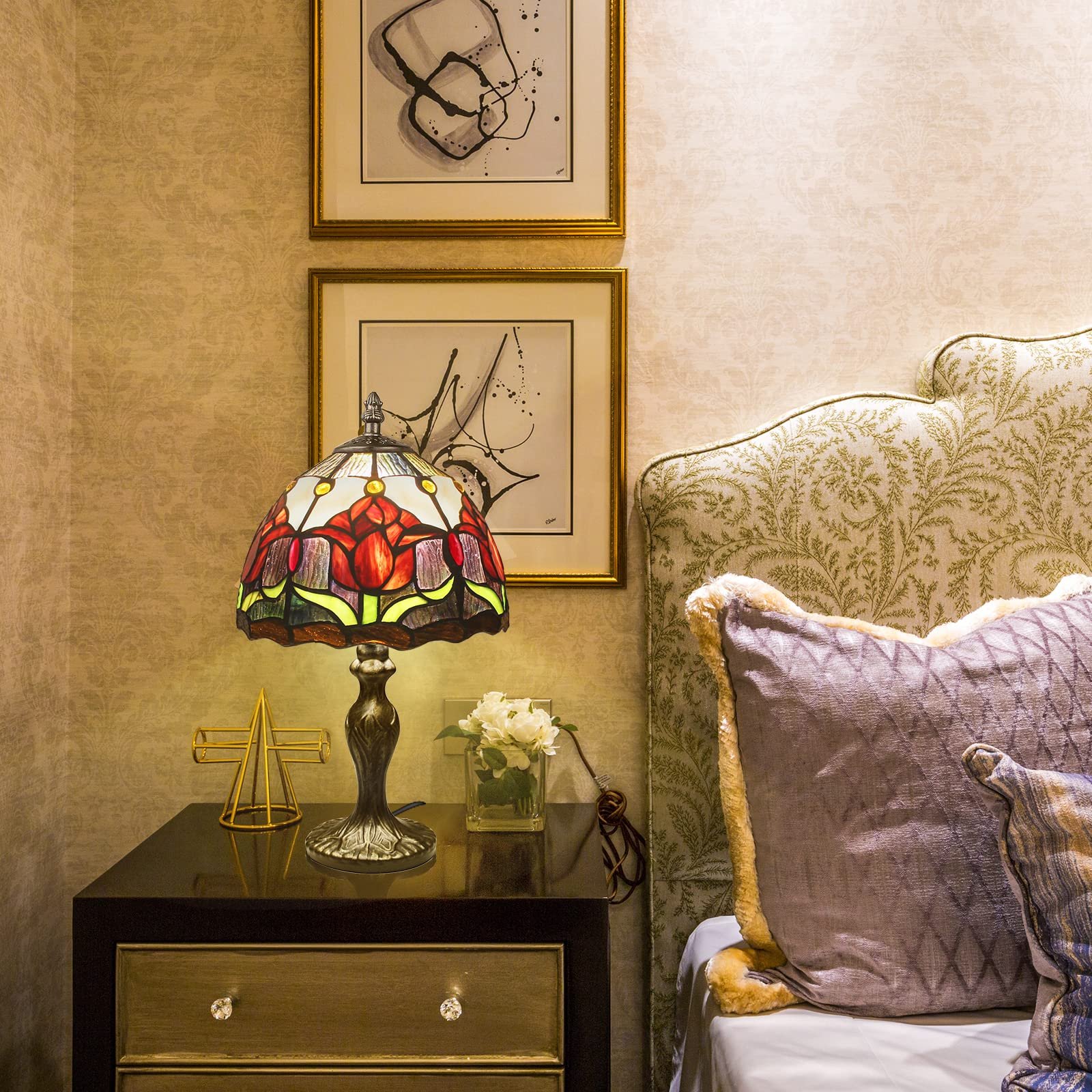 Настільна лампа MIAOKE Stained Glass Vintage ручної роботи вітражний абажур Червона, фото №5