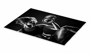 Постер Спортсменка с гантелью 40 x 60 см Черный synthetic.ua - Фото 1