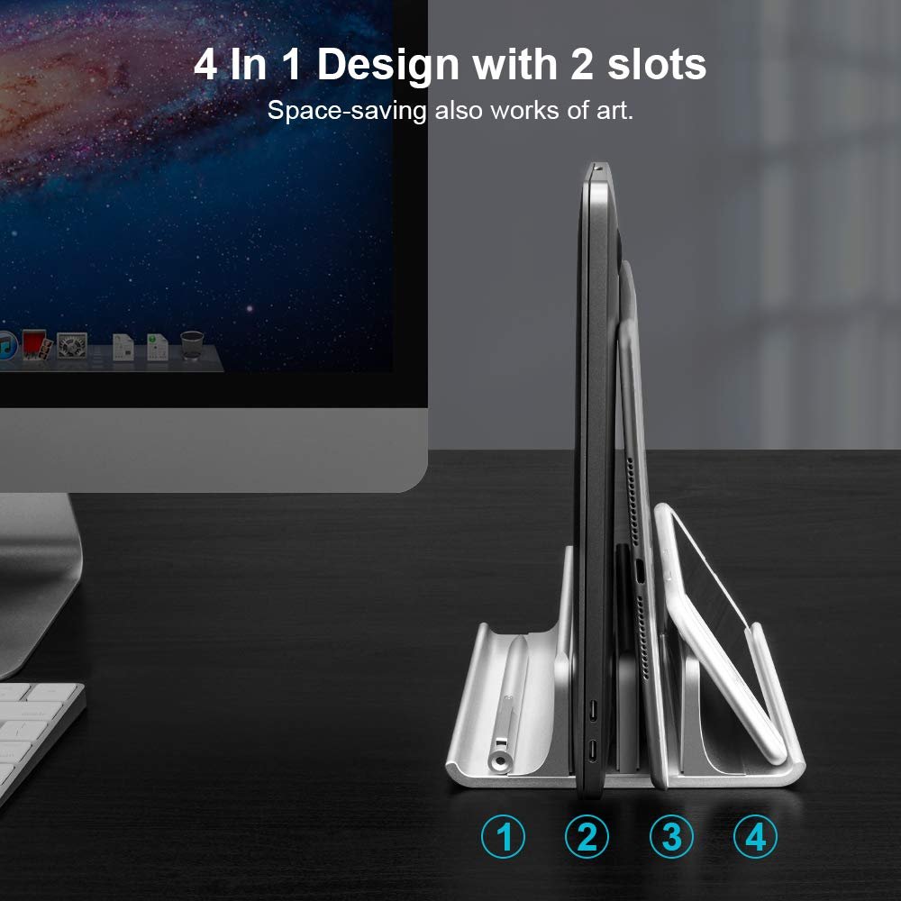 Подставка для ноутбука вертикальная VAYDEER Регулируемая 4-в-1 Алюминиевая до 17.3 дюймов Серебристая, фото №2