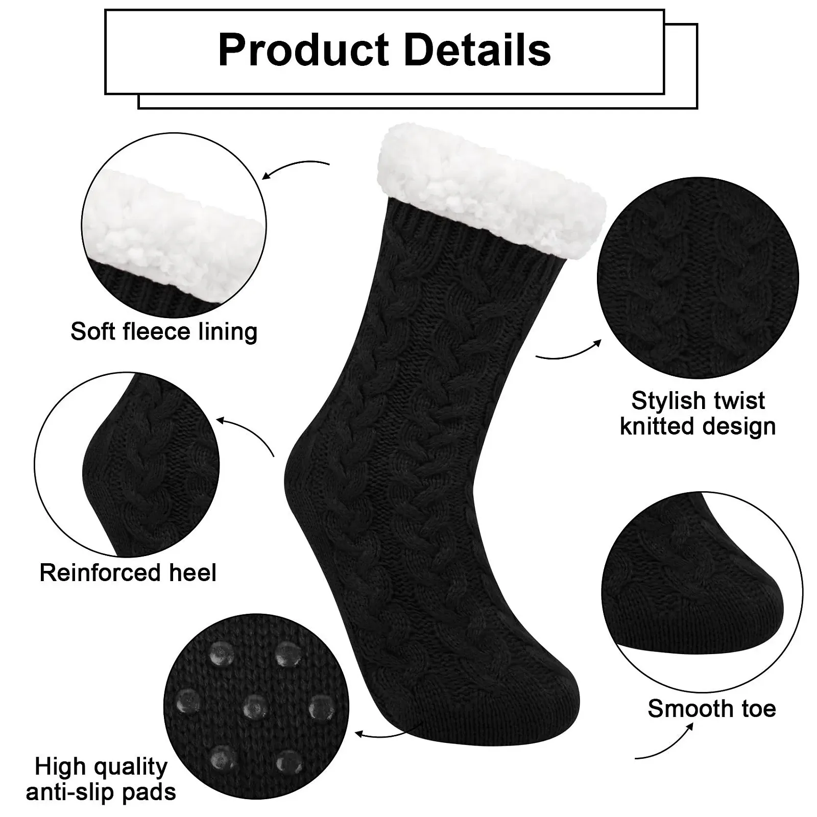 2 пари шкарпеток-стоперів жіночі, теплі, зимові, пухнасті, протиковзкі, для дому, фото №2