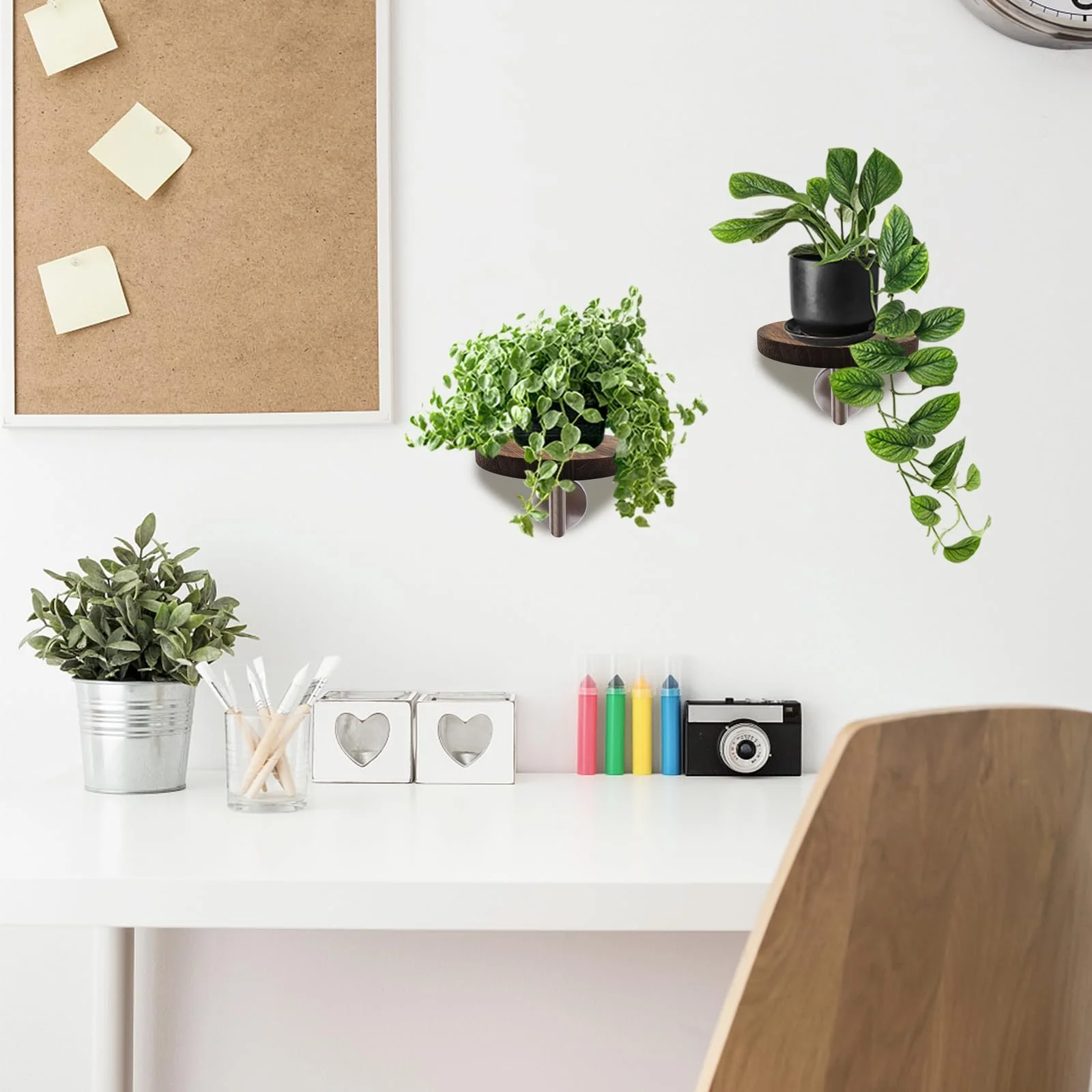 Настінні полиці для квіткових горщиків Набір із 2 штук 15 см Нержавіюча сталь та дерево, фото №5