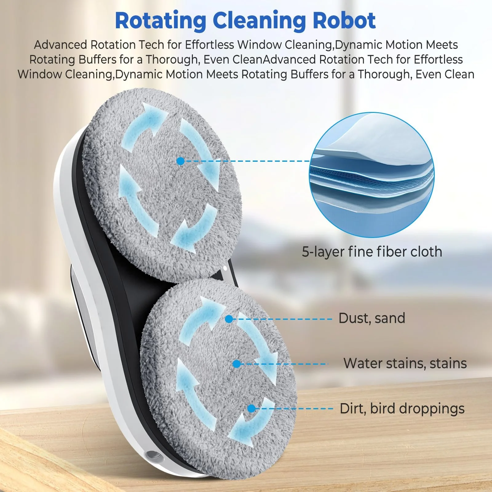 Робот для миття вікон з електричним розпилювачем, 5600Pa, 3 режими очищення, інтелектуальна навігація та виявлення країв, дистанційне керування та 8 ганчірок, робот для вікон для гладких поверхонь, фото №3 Робот для миття вікон з електричним розпилювачем, 5600Pa, 3 режими очищення, інтелектуальна навігація та виявлення країв, дистанційне керування та 8 ганчірок, робот для вікон для гладких поверхонь, фото №3