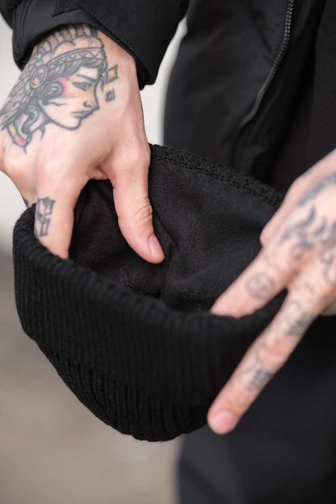 Утеплена трикотажна шапка біні докер на флісі Without Gvido black, фото №4