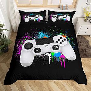 Постільна білизна Homemissing Gamer Game, 135 x 200 см, чохол на ковдру з відеоігровим контролером, білосніжна постільна білизна Gamepad Tie Dye, барвистий чохол на ковдру Tie Dye - Фото 1